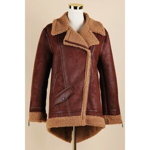 Sz XS Express Faux Suede Shearling Sherpa Moto Jacket In Hickory NWT